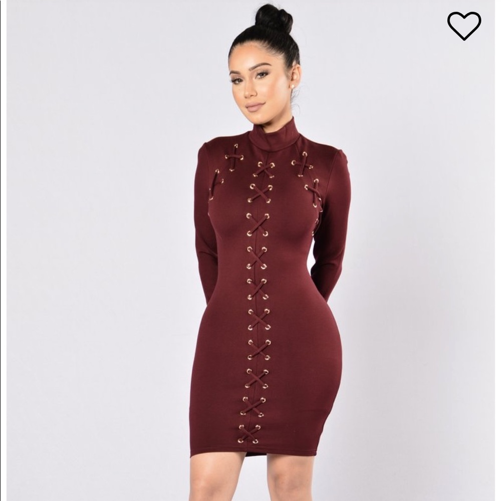 Fashion Nova Burgundy Bandage Dress - Picture 2 of 4